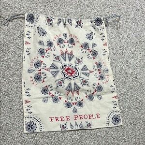 Free People Cream and Red Patterned Drawstring Bag